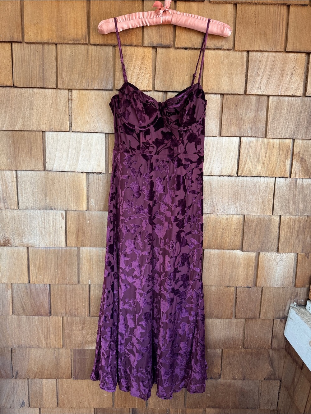 Astr maroon Floral Lace Slip Dress with Spaghetti Straps